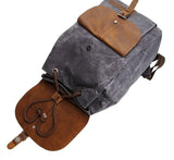 Waterproof Outdoor Travel Crazy Horse Leather Casual Nylon Men's Backpack Canvas Bag